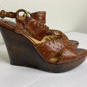 FRYE Wedge Sandals Brown Woven Sz 8.5